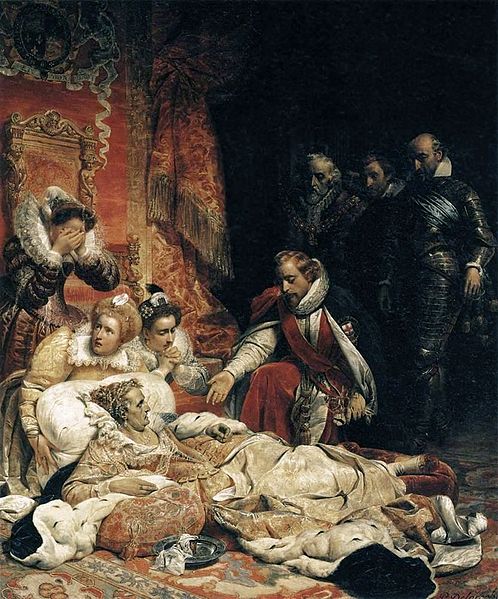 The Death of Queen Elizabeth I, 1603, by Paul Delaroche (1797-1856) Musee du Louvre, Paris,  painted in 1828. 